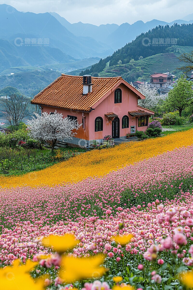 高清大图下载【趣麦麦图】油菜花田中的房屋