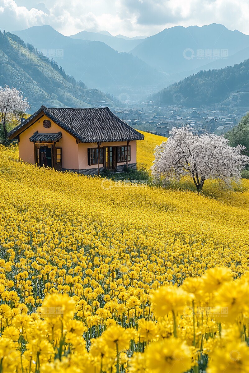 高清大图下载【趣麦麦图】油菜花田中的房屋2