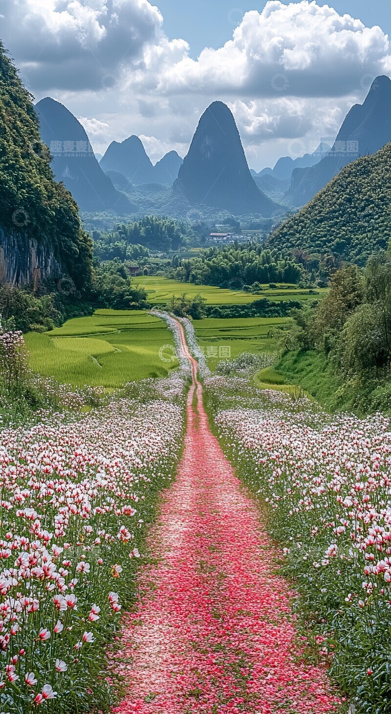 高清大图下载【趣麦麦图】花路草地稻田景2