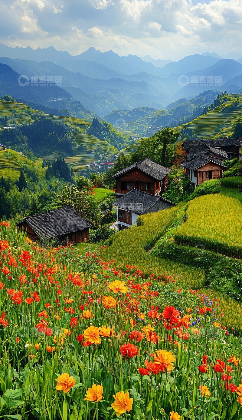 高清大图下载【趣麦麦图】山间梯田春景