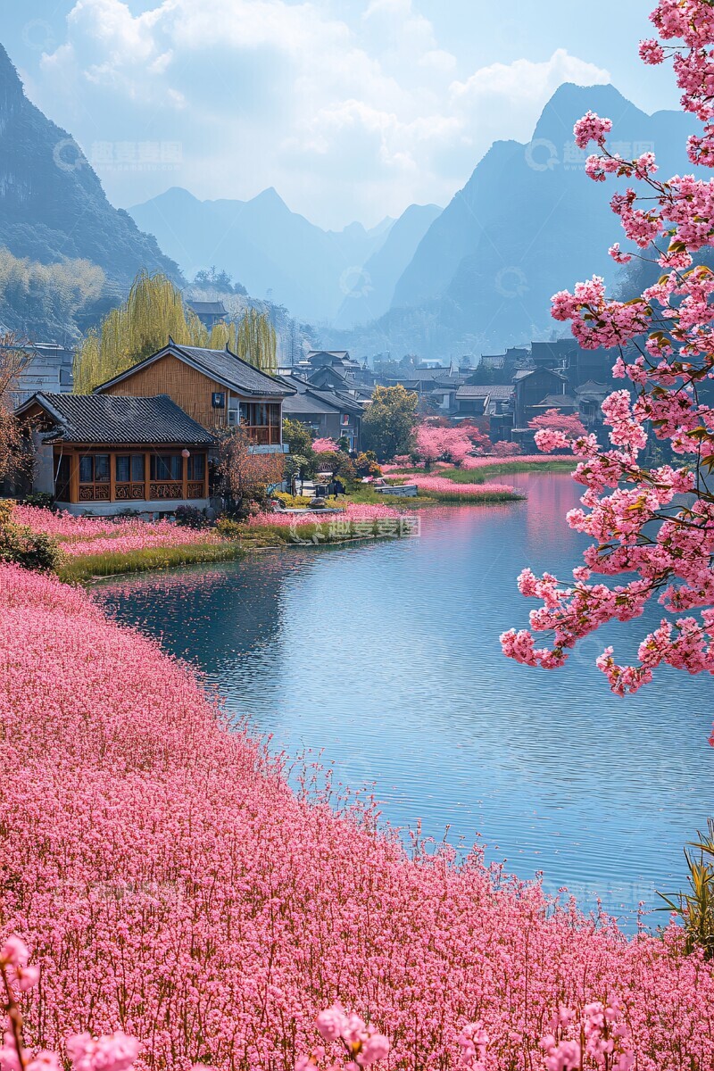 高清大图下载【趣麦麦图】樱桃树心形湖2