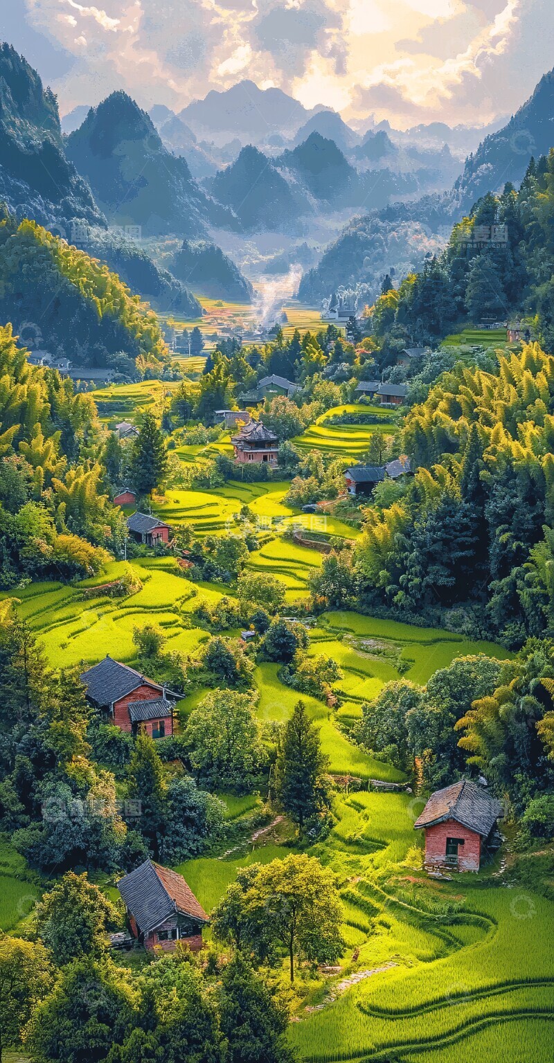 高清大图下载【趣麦麦图】稻田秋色与金色麦田