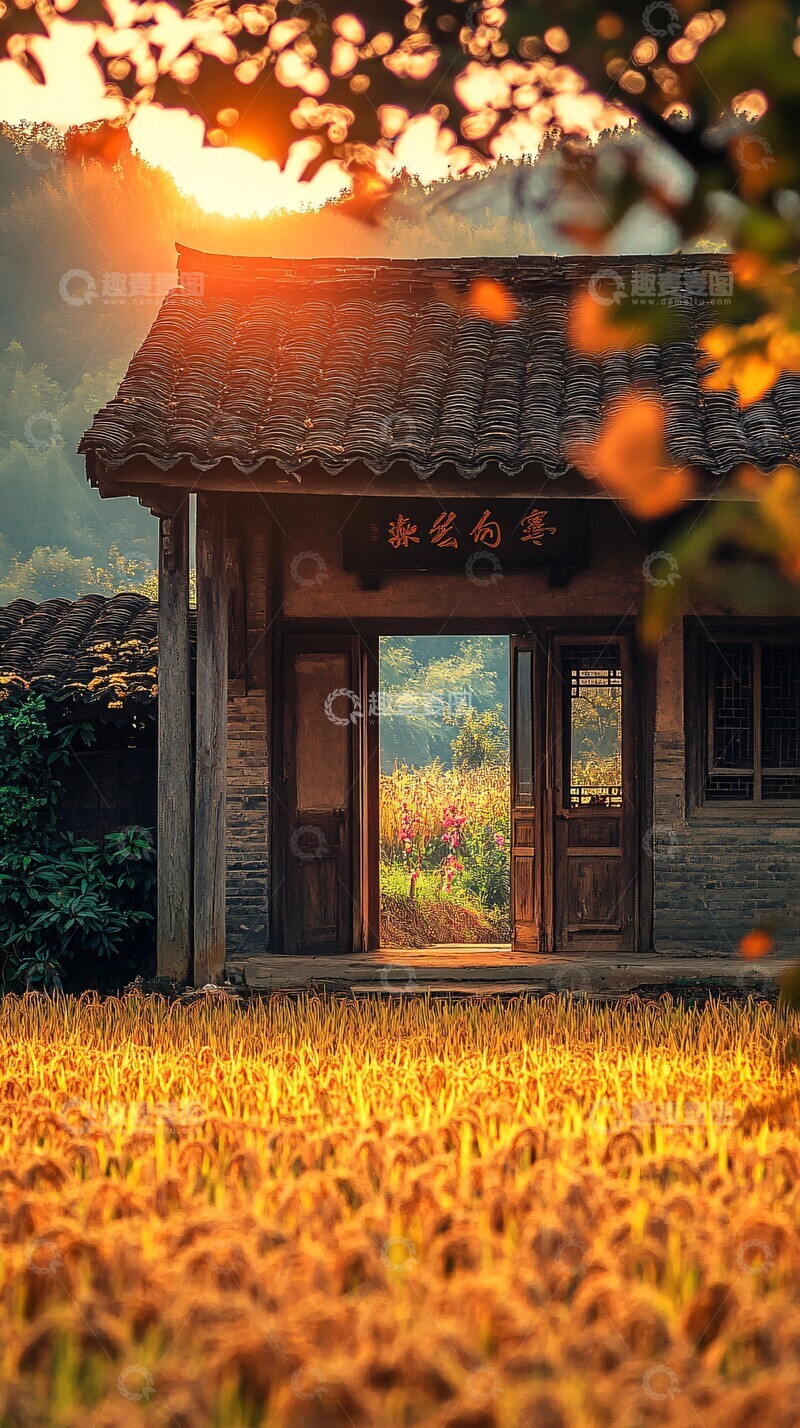 高清大图下载【趣麦麦图】老屋稻田门敞开2