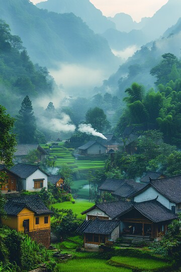 稻田环绕山村景