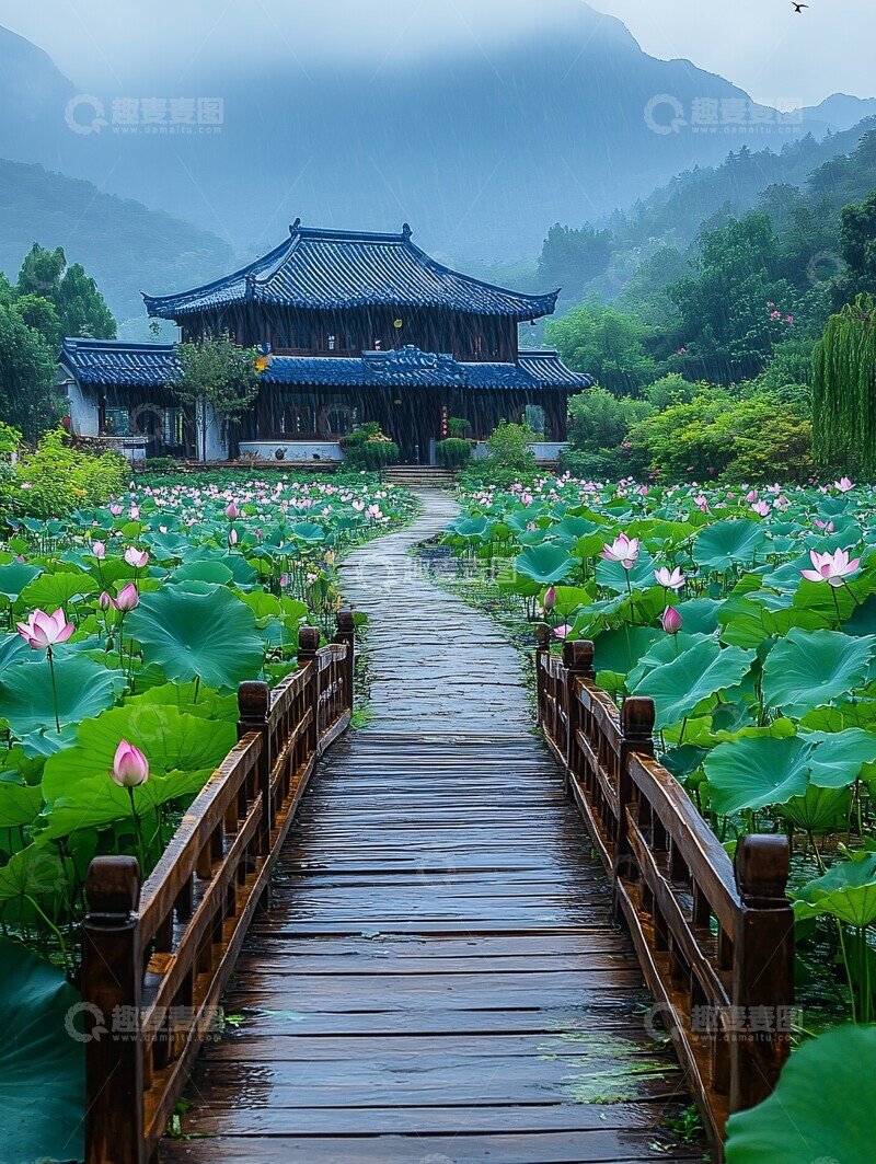 高清大图下载【趣麦麦图】莲塘木桥古屋3