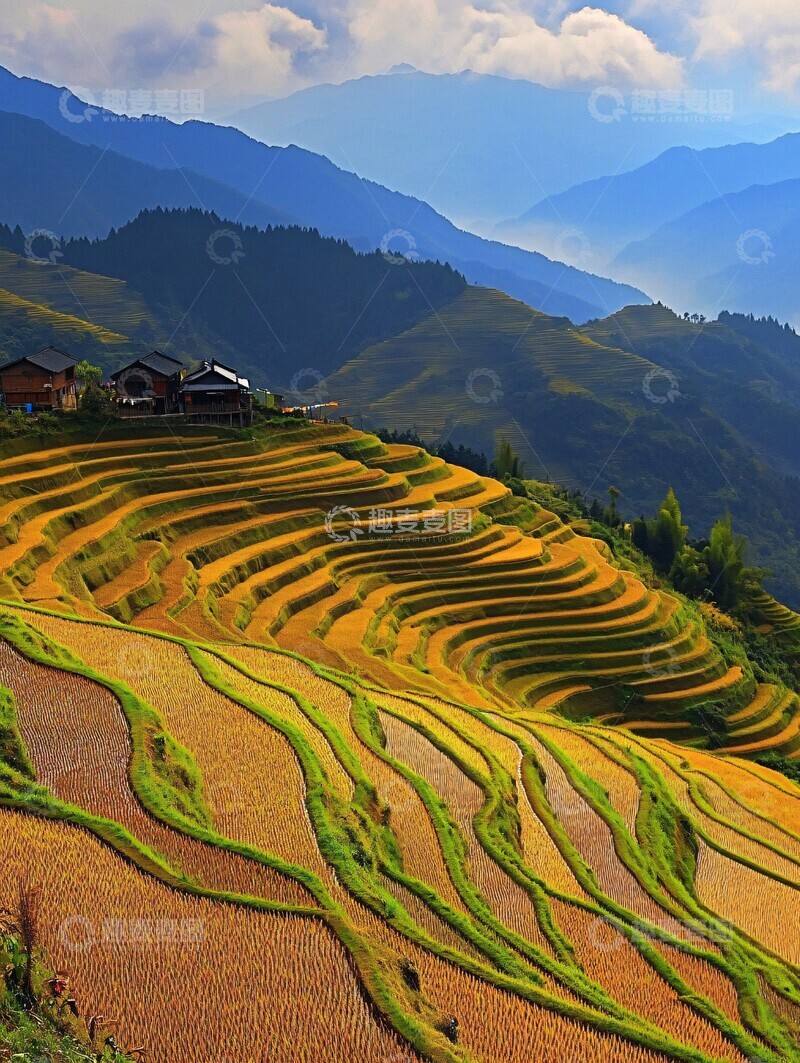 高清大图下载【趣麦麦图】金秋稻田层叠景3