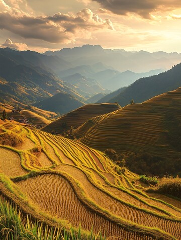 金秋稻田层叠景
