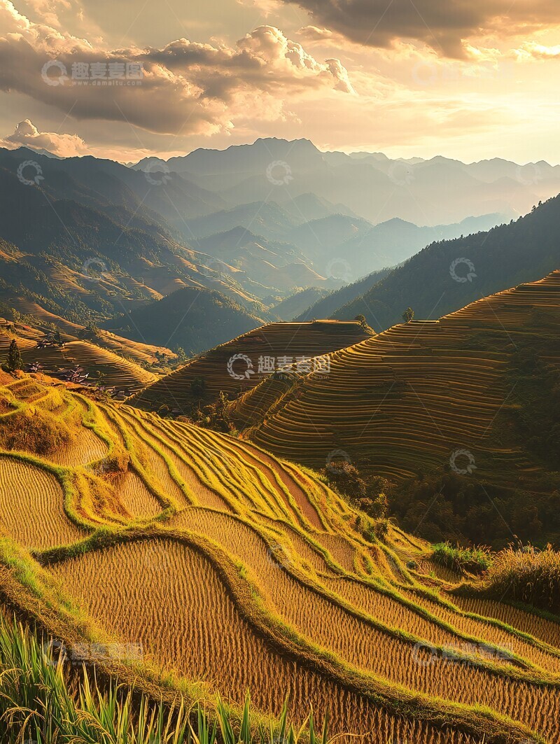 高清大图下载【趣麦麦图】金秋稻田层叠景