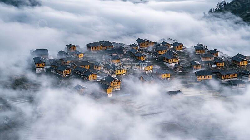 高清大图下载【趣麦麦图】云雾缭绕的苗寨2