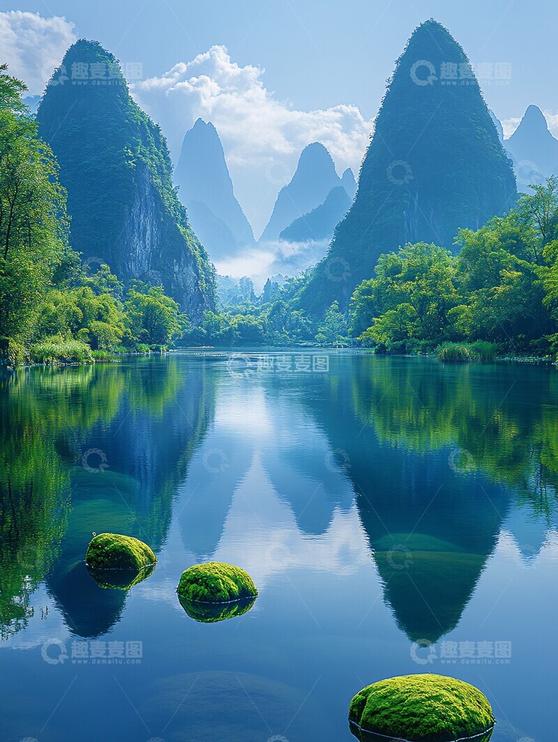 高清大图下载【趣麦麦图】青山绿水映云天1