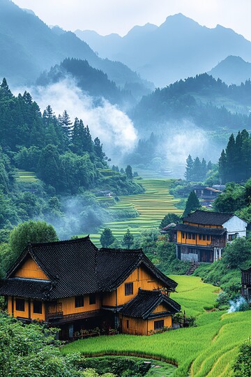 稻田环绕山村景3