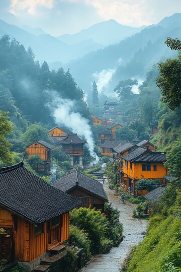稻田环绕山村景2