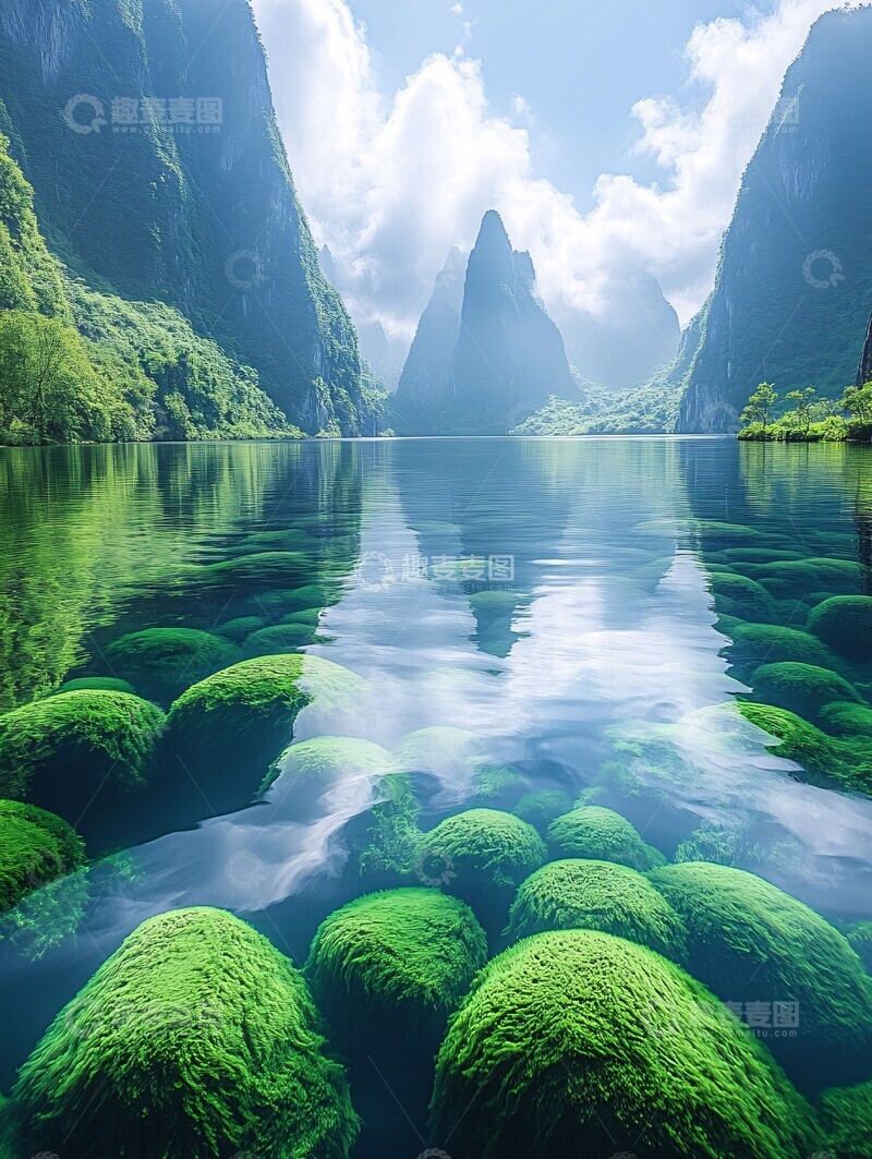 高清大图下载【趣麦麦图】青山绿水映云天2