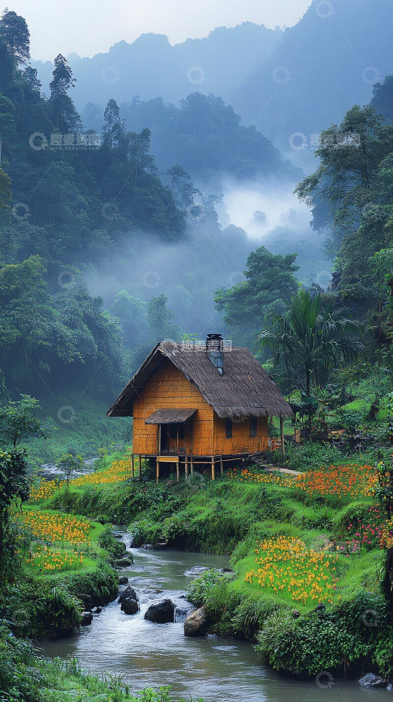 高清大图下载【趣麦麦图】青山绿水间的宁静早晨1