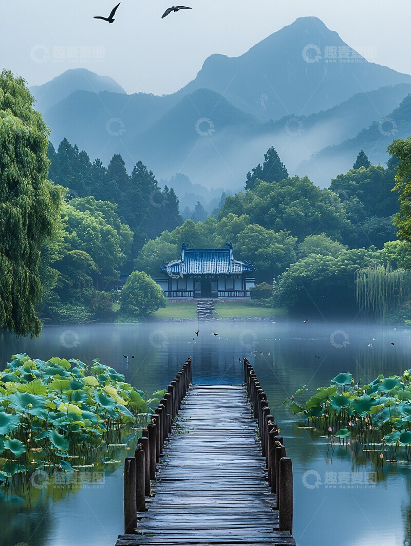 高清大图下载【趣麦麦图】莲塘木桥古屋2