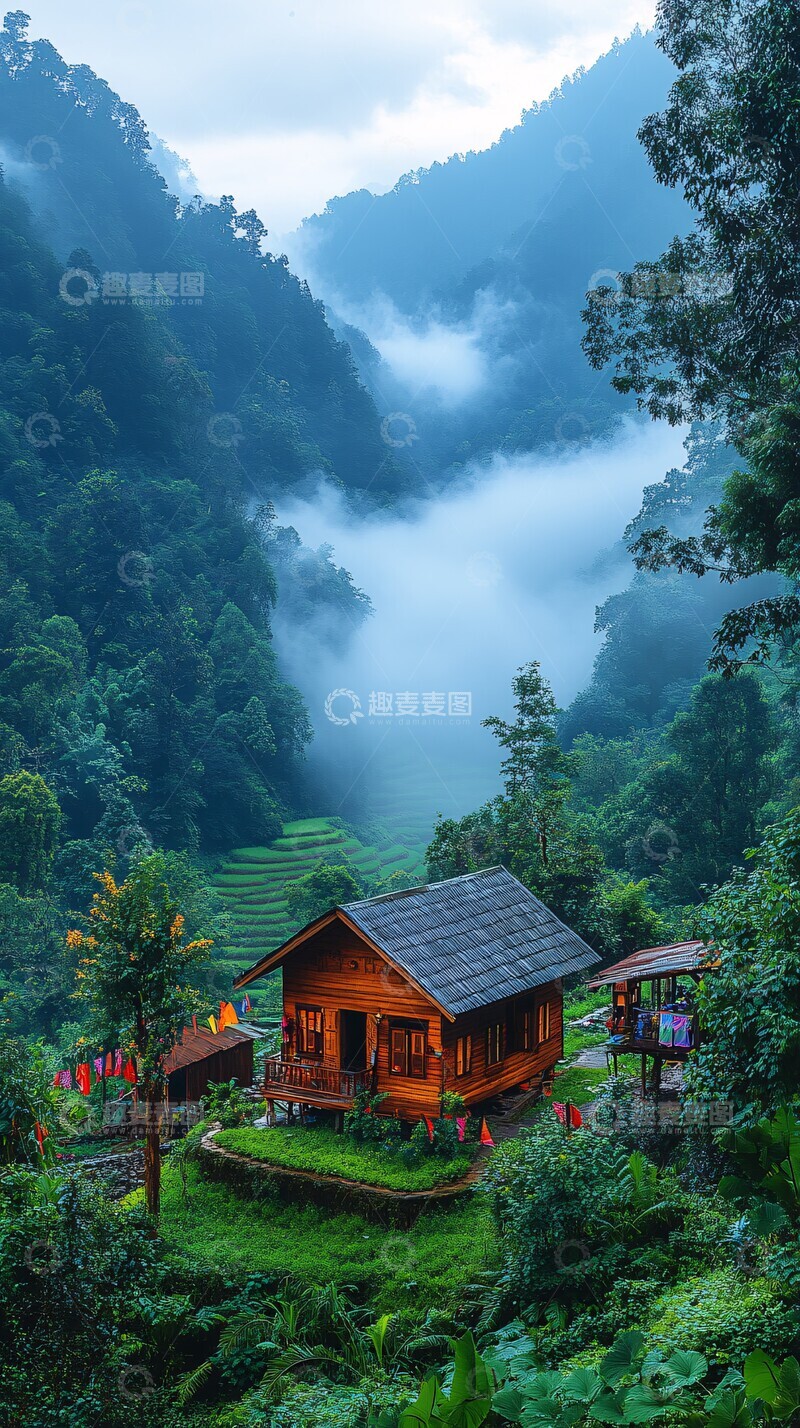 高清大图下载【趣麦麦图】晨雾中的梯田花园3