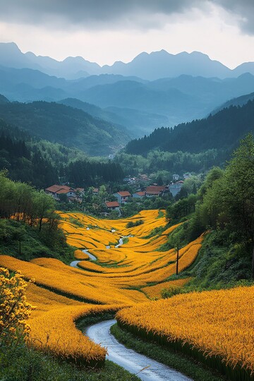 油菜花盛开的路