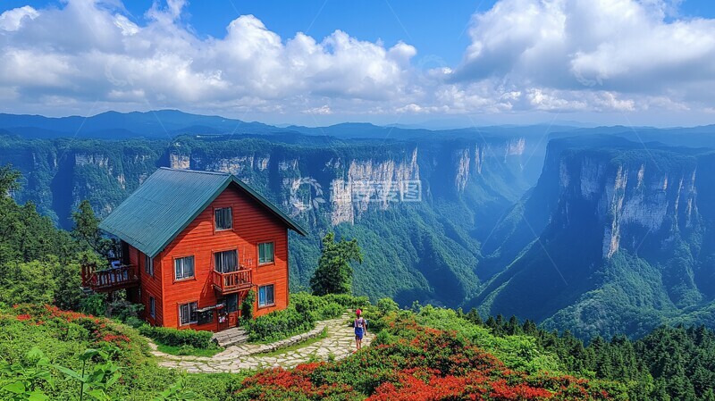 高清大图下载【趣麦麦图】红木屋与石径