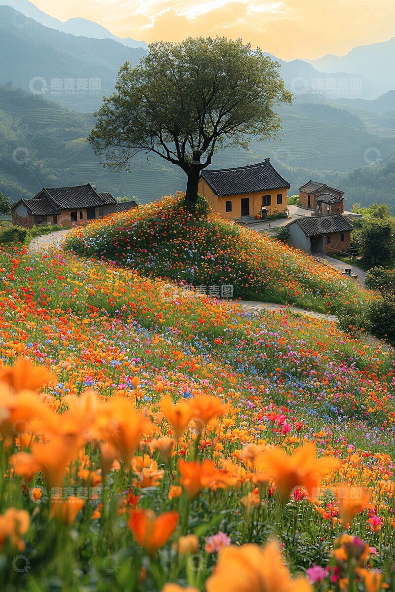 高清大图下载【趣麦麦图】古樟树下小径人家