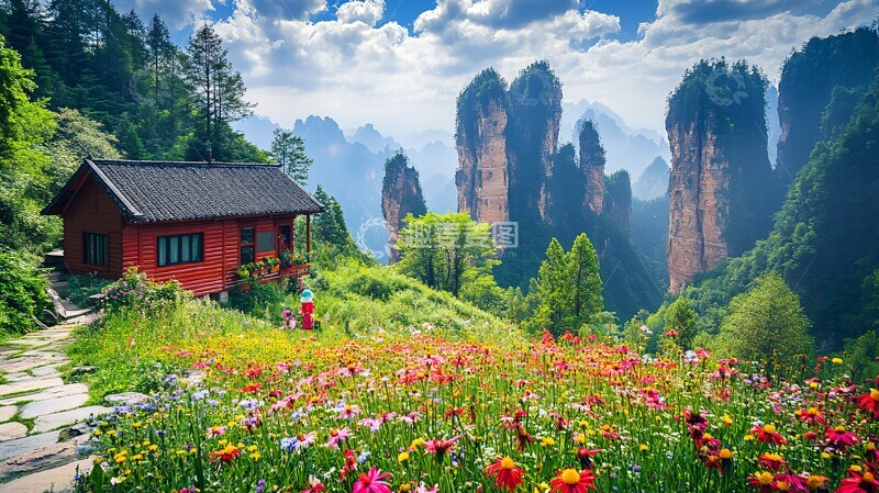 高清大图下载【趣麦麦图】红木屋与石径2