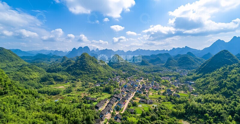 高清大图下载【趣麦麦图】远山绿林古村景1