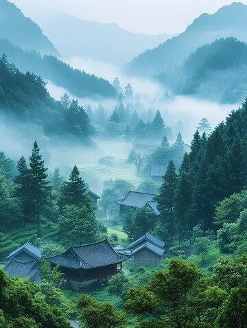 绿色山脉村庄景1