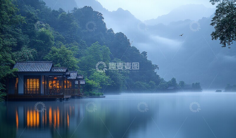 高清大图下载【趣麦麦图】湖山烟雨梦烟雨花香水声3
