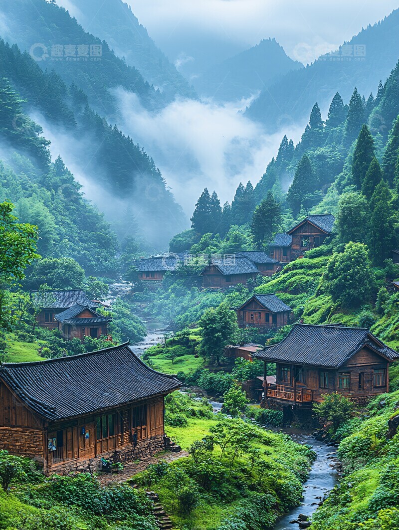 高清大图下载【趣麦麦图】山间村落小屋1