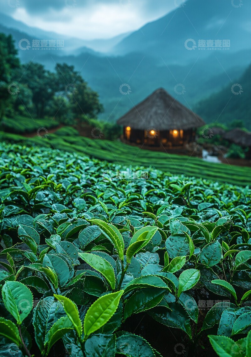 高清大图下载【趣麦麦图】茶山远景茶山山坡绿叶
