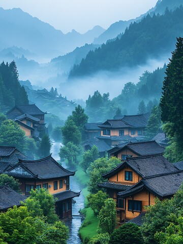 绿色山脉村庄景2