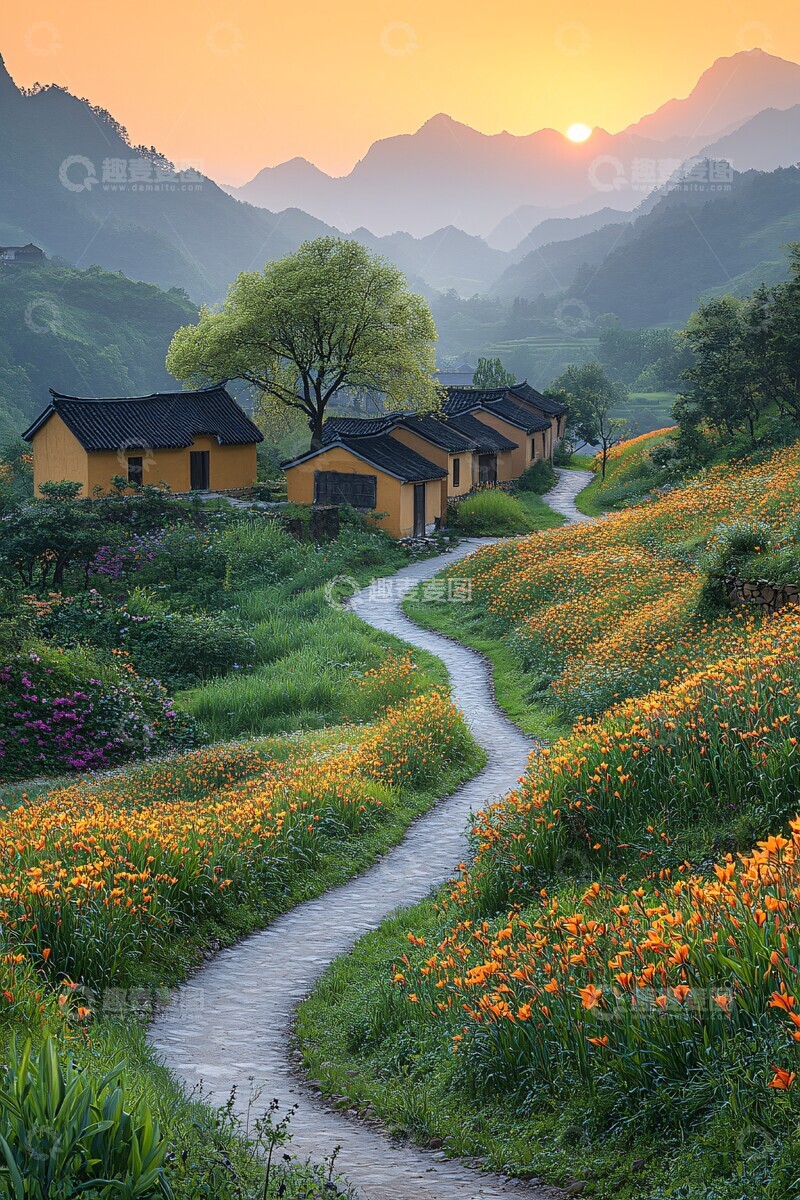 高清大图下载【趣麦麦图】古樟树下小径人家1