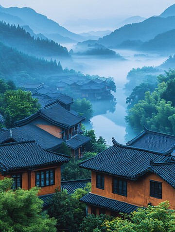 雨后清晨的山村1