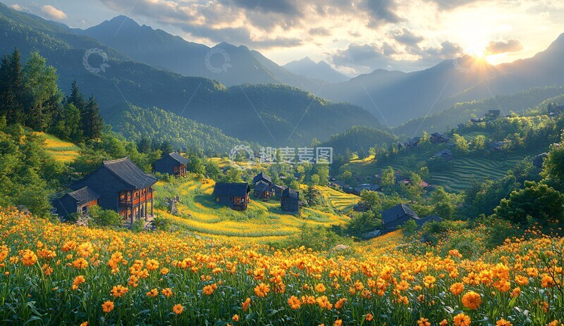 高清大图下载【趣麦麦图】青山梯田油菜花