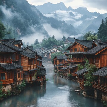 木屋溪畔山雾缭绕2