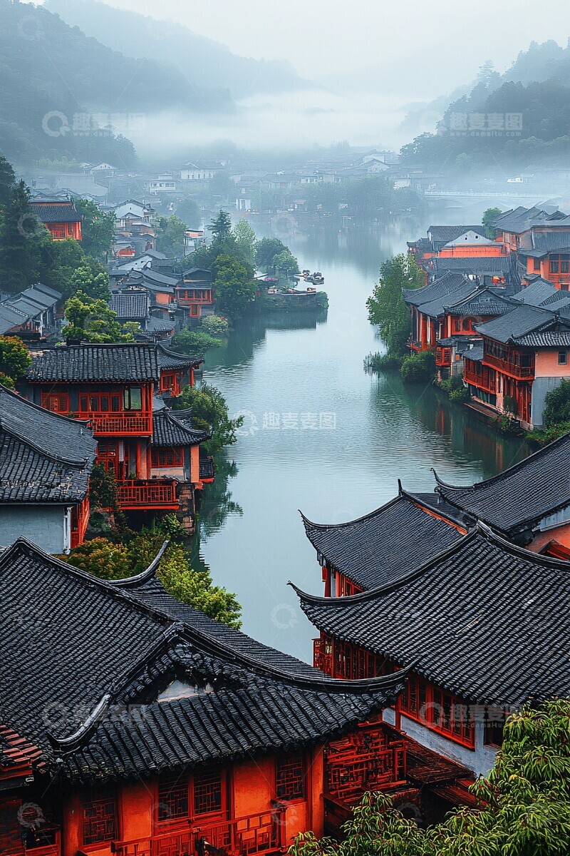 高清大图下载【趣麦麦图】河畔古镇河畔古镇建筑1