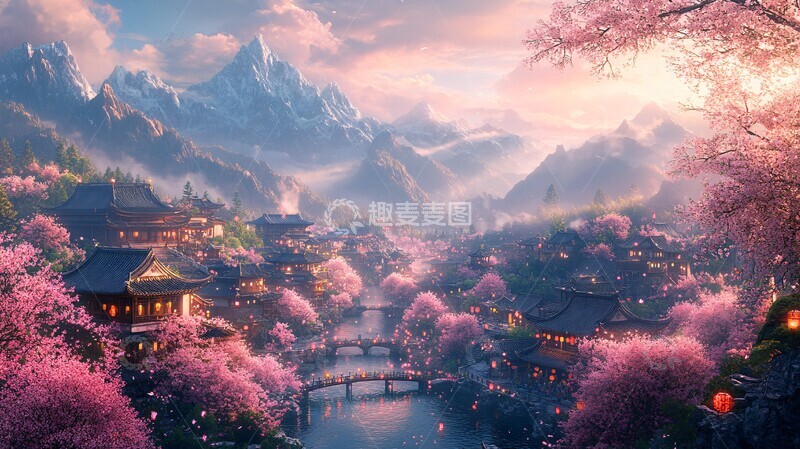 高清大图下载【趣麦麦图】樱花盛开的村庄3