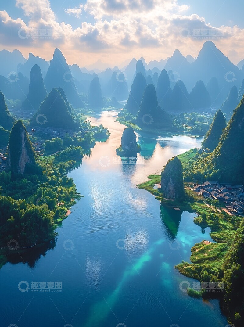 高清大图下载【趣麦麦图】漓江晚霞山水