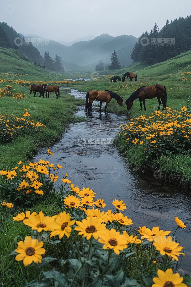 高清大图下载【趣麦麦图】草原与河流景象