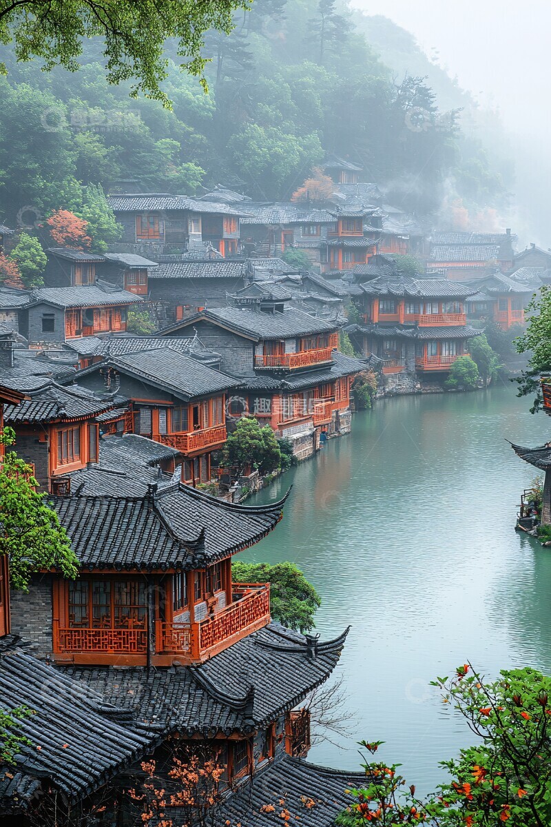 高清大图下载【趣麦麦图】河畔古镇河畔古镇建筑