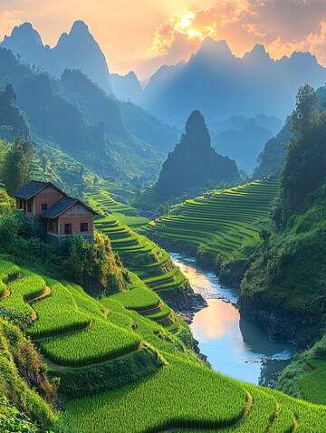 稻田与山峦的倒影1