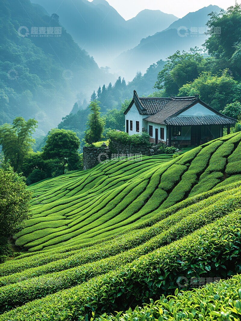 高清大图下载【趣麦麦图】茶园与山间老屋3