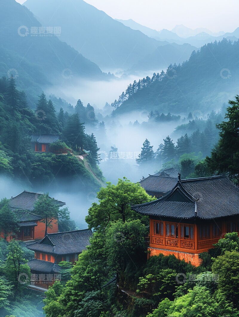 高清大图下载【趣麦麦图】雨后清晨的山村2