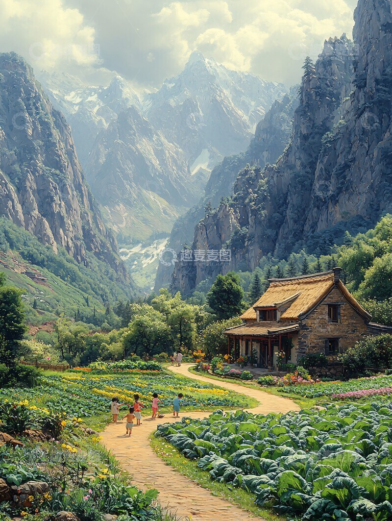 高清大图下载【趣麦麦图】竹林菜园小径嬉戏2