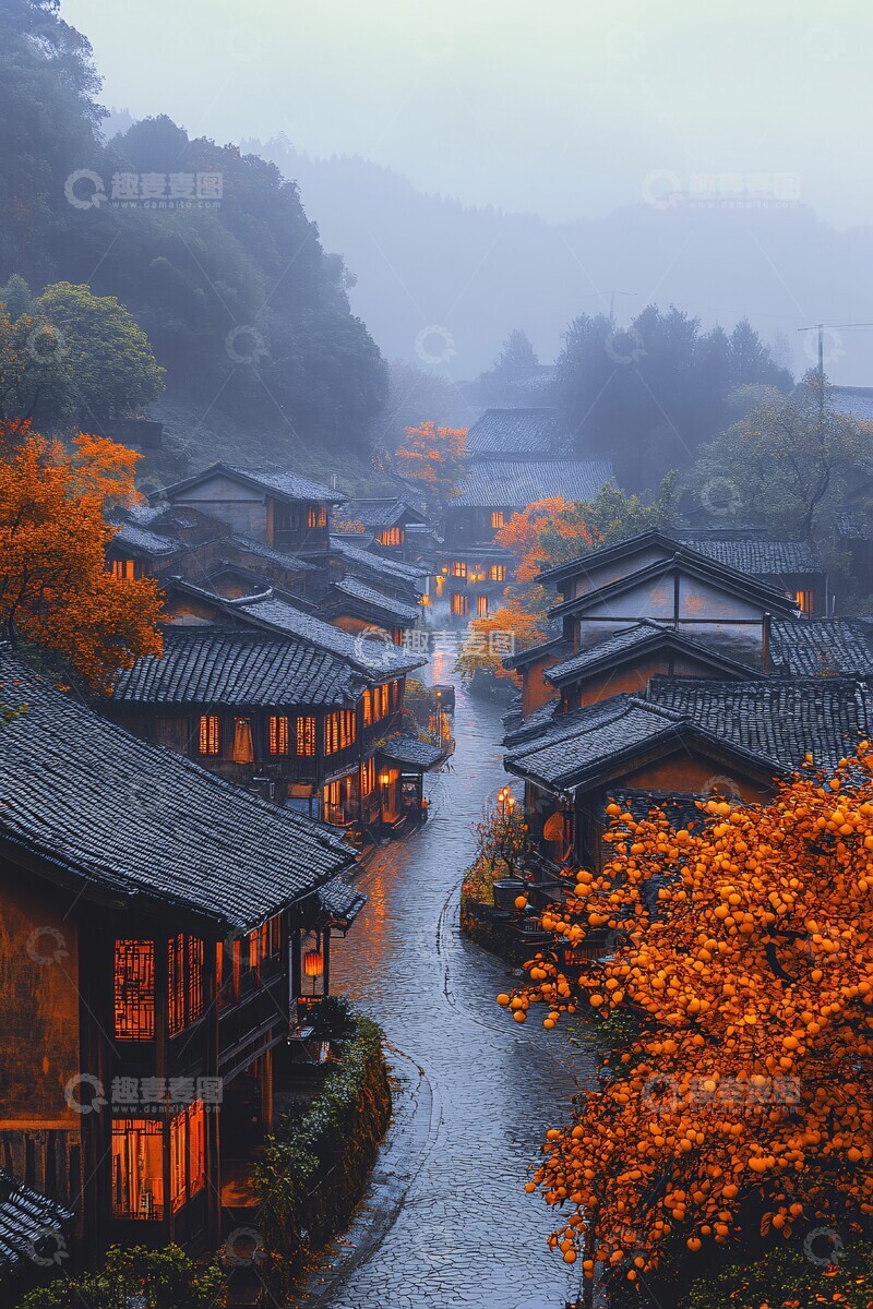 高清大图下载【趣麦麦图】秋日雨后苗寨1