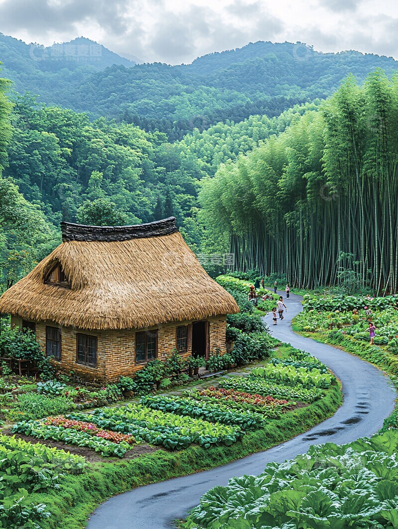 高清大图下载【趣麦麦图】竹林菜园小径嬉戏