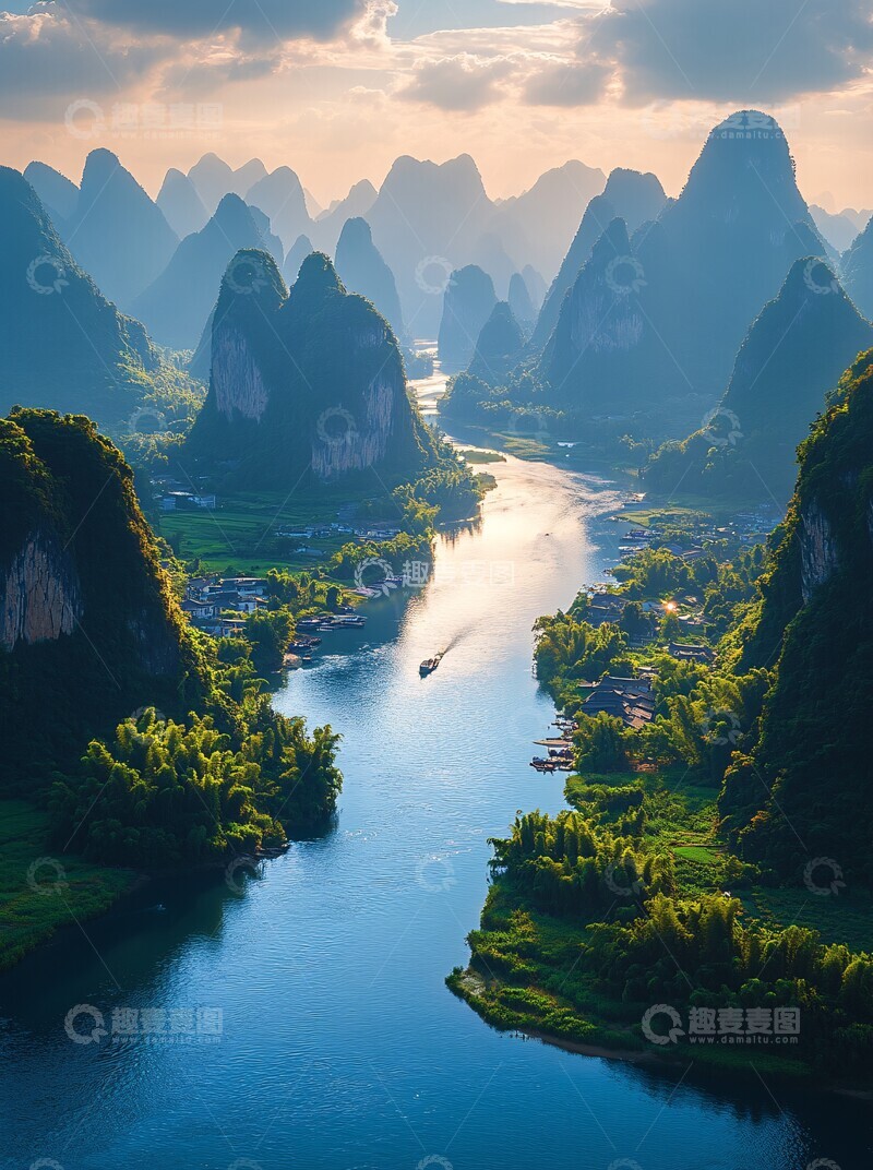 高清大图下载【趣麦麦图】漓江晚霞山水1