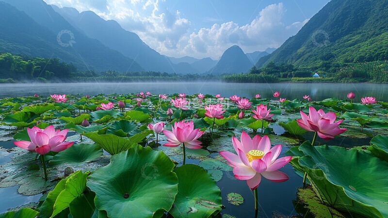 高清大图下载【趣麦麦图】莲花池与山景1