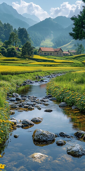 绿野河畔风景图