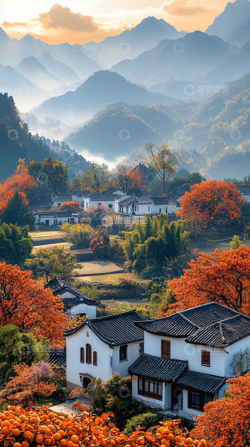 高清大图下载【趣麦麦图】秋日山村晨光3