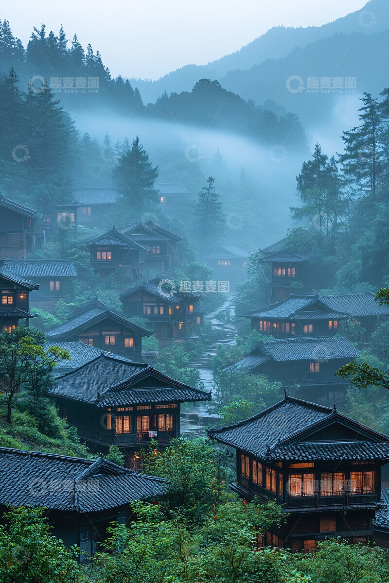 高清大图下载【趣麦麦图】雾山晨光小屋3